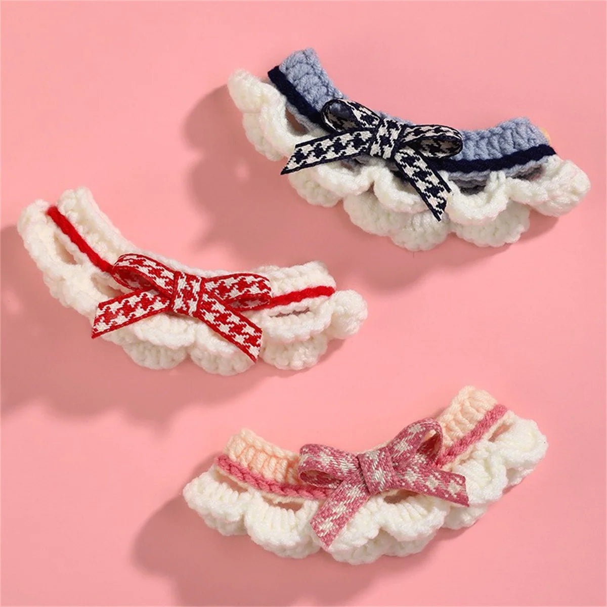 Hand-Knitted Adjustable Pet Collar With Lace Bowknot Soft Drool Pad
