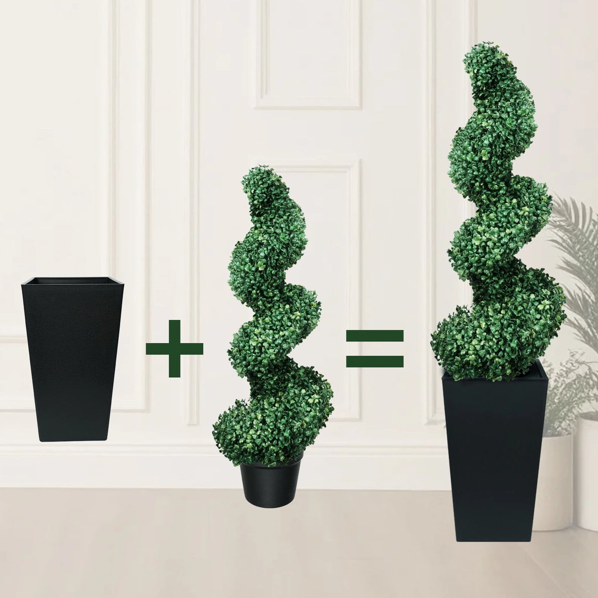 Olitree Artificial Spiral Boxwood Topiary Trees With Decorative Planter