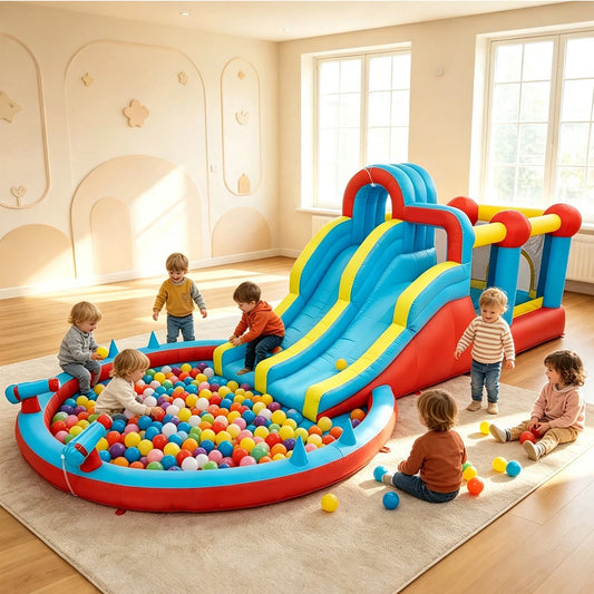 23FT 8-in-1 Inflatable Water Slide Bounce House With Blower, Dual Slides, Splash Pool, Outdoor Kids Water Park Ages 3-10