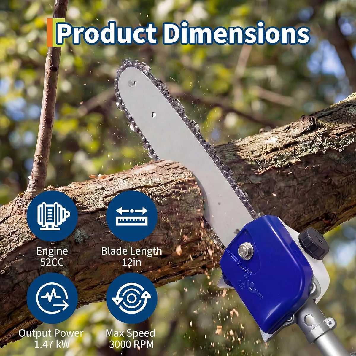 Heavy Duty Gas Powered 52CC Pole Chain Saw Trimmer