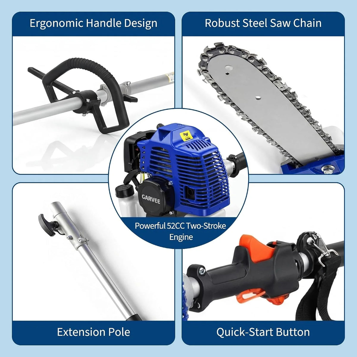 Heavy Duty Gas Powered 52CC Pole Chain Saw Trimmer