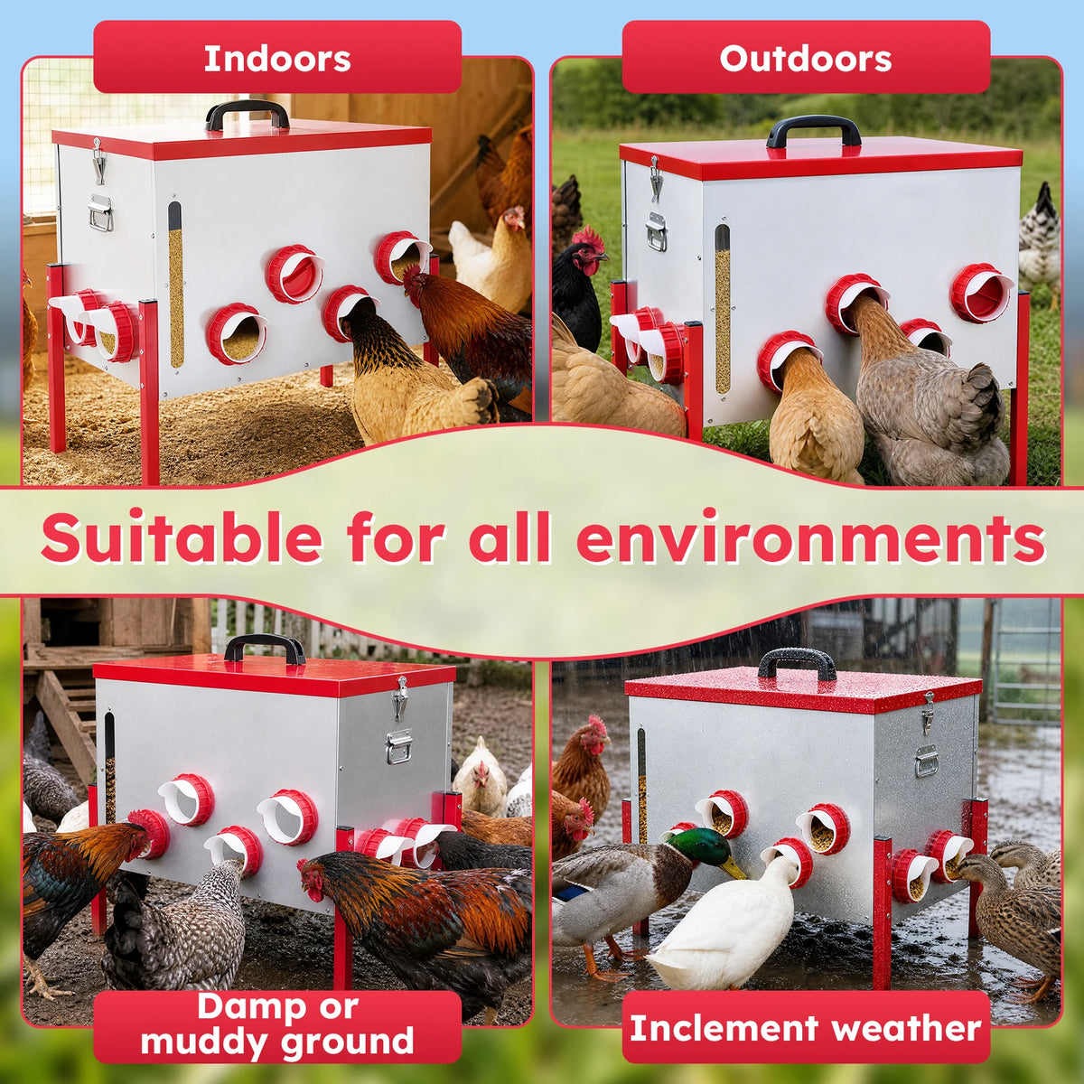 Automatic Rodent Proof Poultry Feeder With Viewing Window And Lid