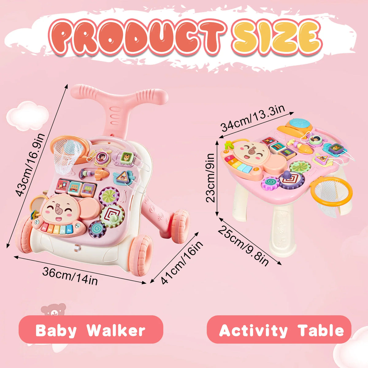 LLParty Multifunctional Toddler Push Walker With Activity Tray
