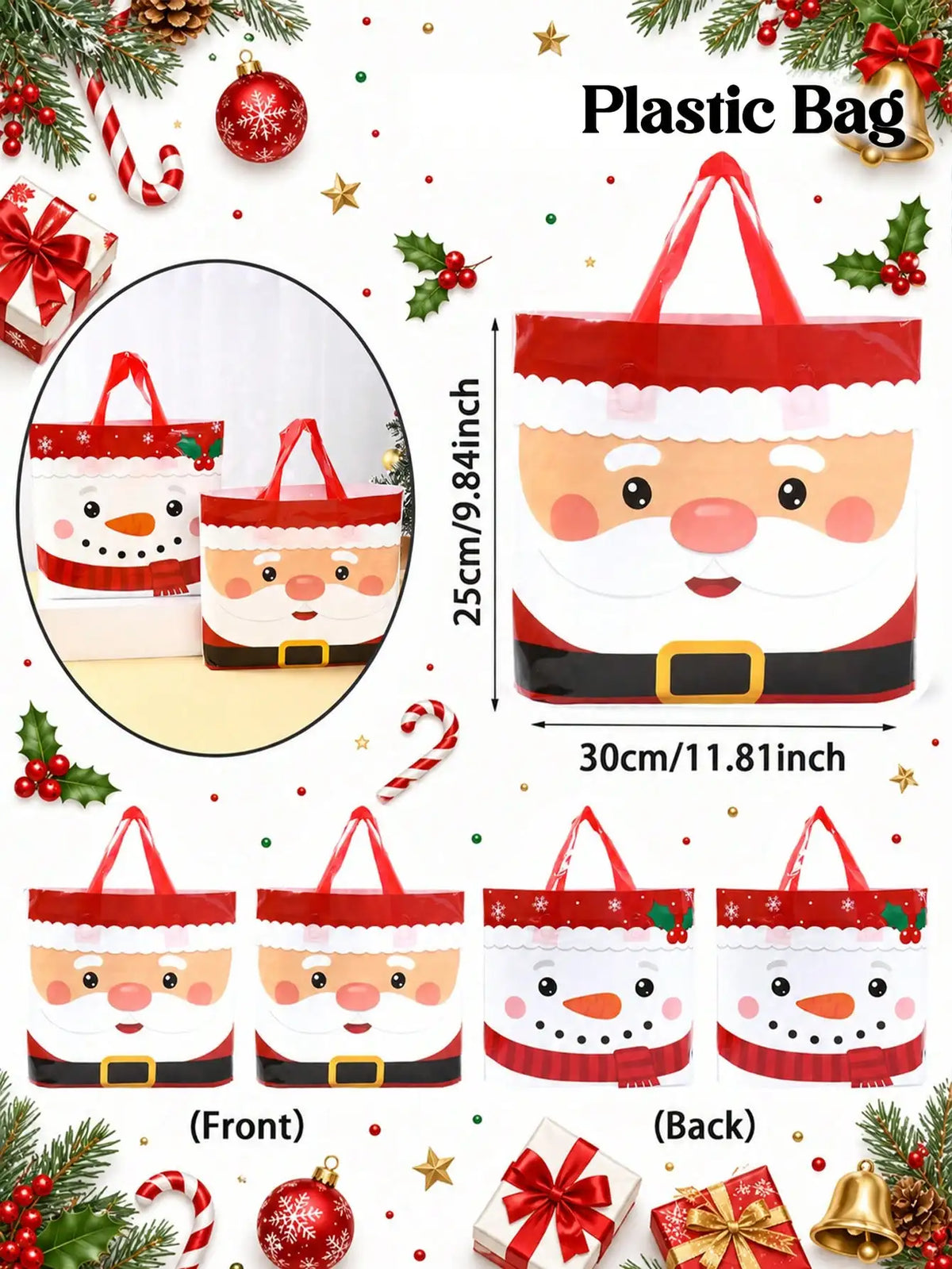 Christmas Gift Bags With Santa Reindeer And Snowman Prints