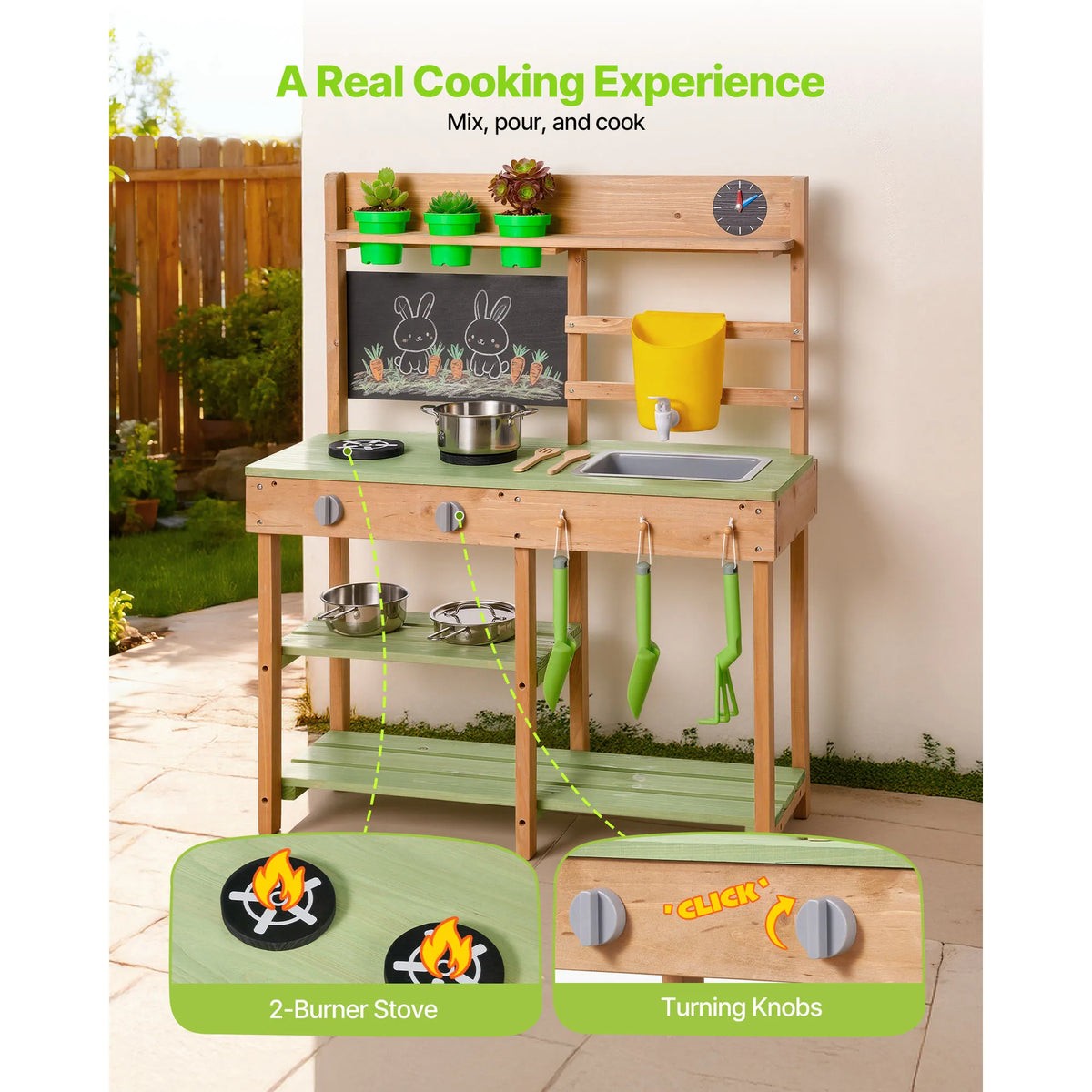 SucceBuy Kids Outdoor Mud Kitchen Wooden Play Set With Accessories