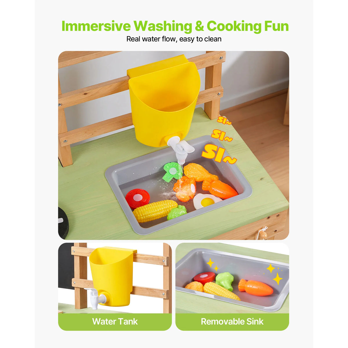 SucceBuy Kids Outdoor Mud Kitchen Wooden Play Set With Accessories