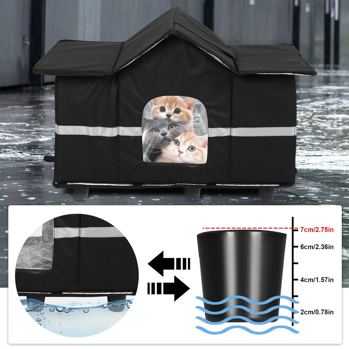 Waterproof Outdoor Cat House with Roof Window Elevated Pet House Insulated Cat Shelter Can Be Used Indoors Winter Outdoor