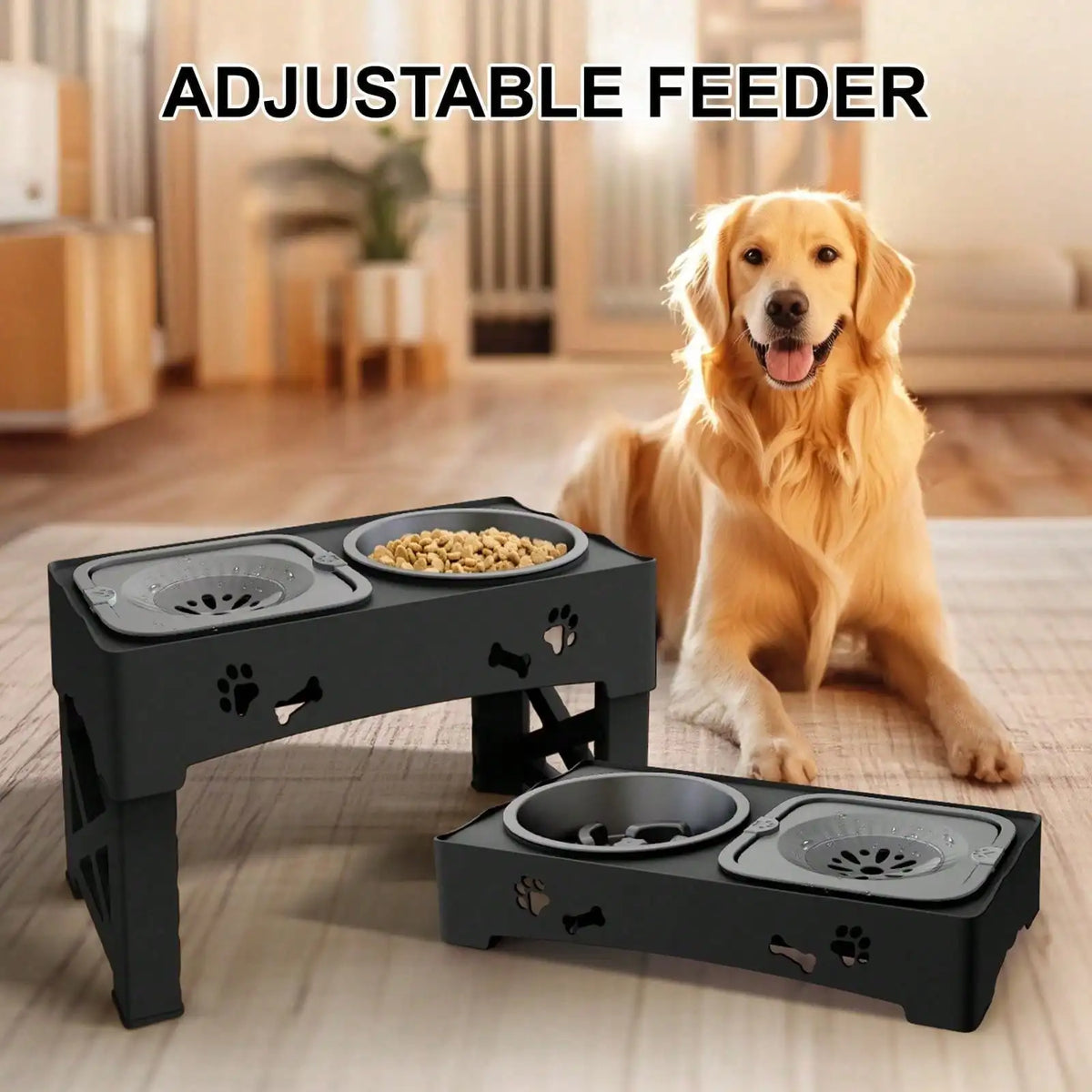 Adjustable Height Raised Dog Bowl Stand With Non Slip Feet