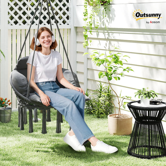 Outsunny Hanging Macrame Hammock Chair With Plush Cushion For Patio