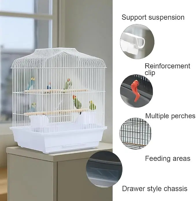 Portable Bird Cage for Small Medium Birds with Wooden Perches, Swing & Feeding Bowls, Removable Pull-out Tray & Top Carry Handle, Travel Bird House for Budgies, Cockatiels, Canaries