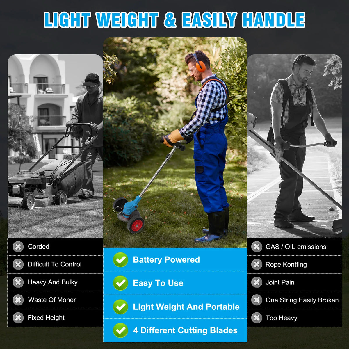 21V Cordless 3 Function Electric Lawn Mower And Trimmer