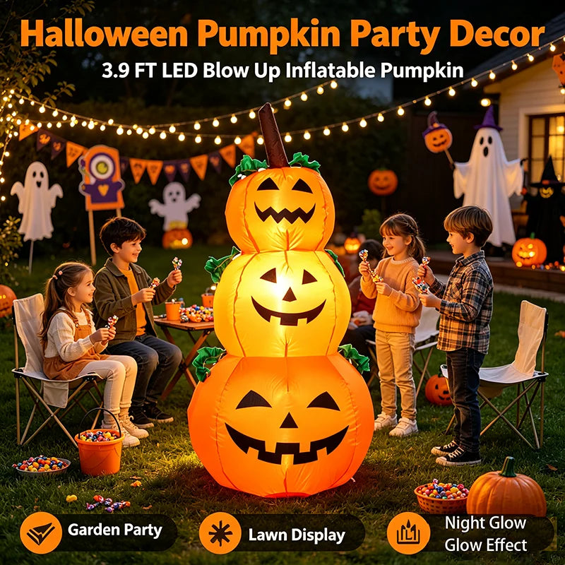 LED Halloween Stacked Pumpkin Inflatable Yard Decoration With Lights