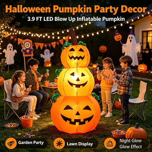 LED Halloween Stacked Pumpkin Inflatable Yard Decoration With Lights
