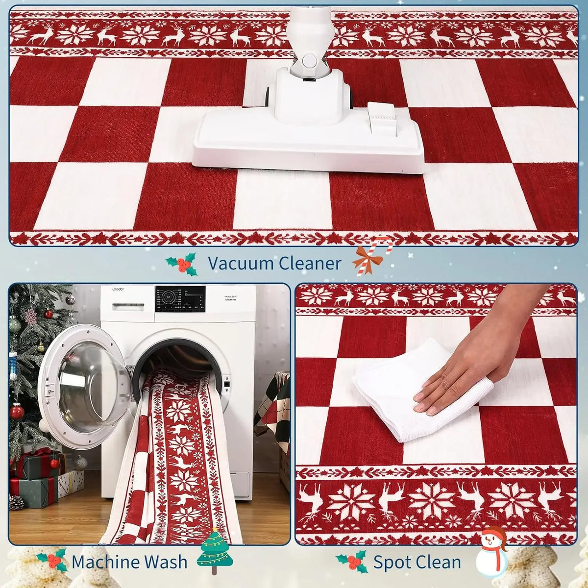 Garvee Christmas Plaid Area Rug, Soft Non-Slip Holiday Home Decor