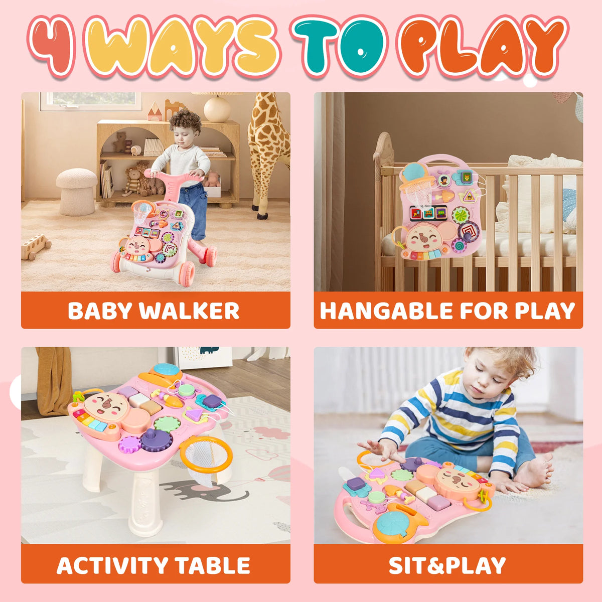 LLParty Multifunctional Toddler Push Walker With Activity Tray