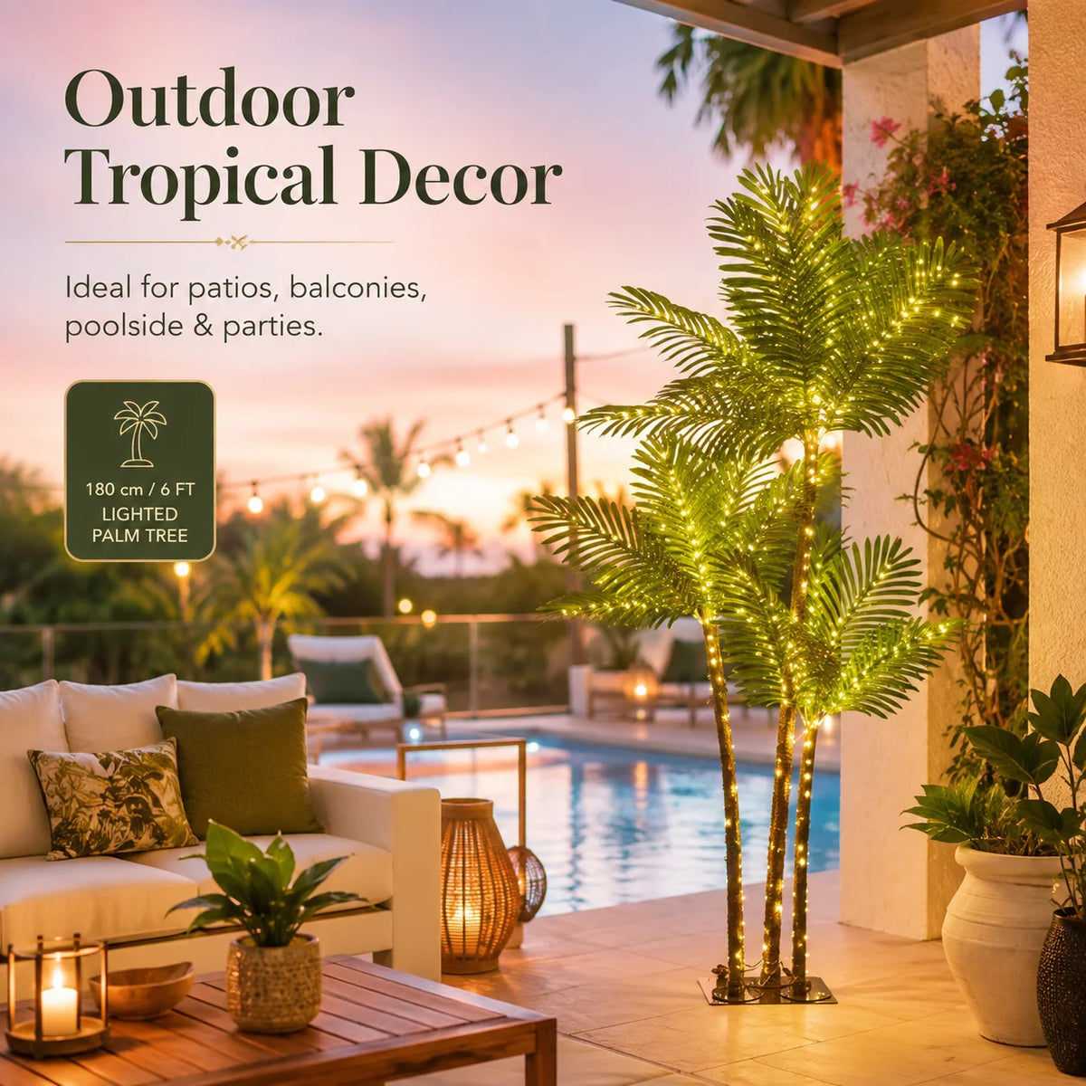 Artificial Palm Tree With LED Lights And Multiple Lighting Modes