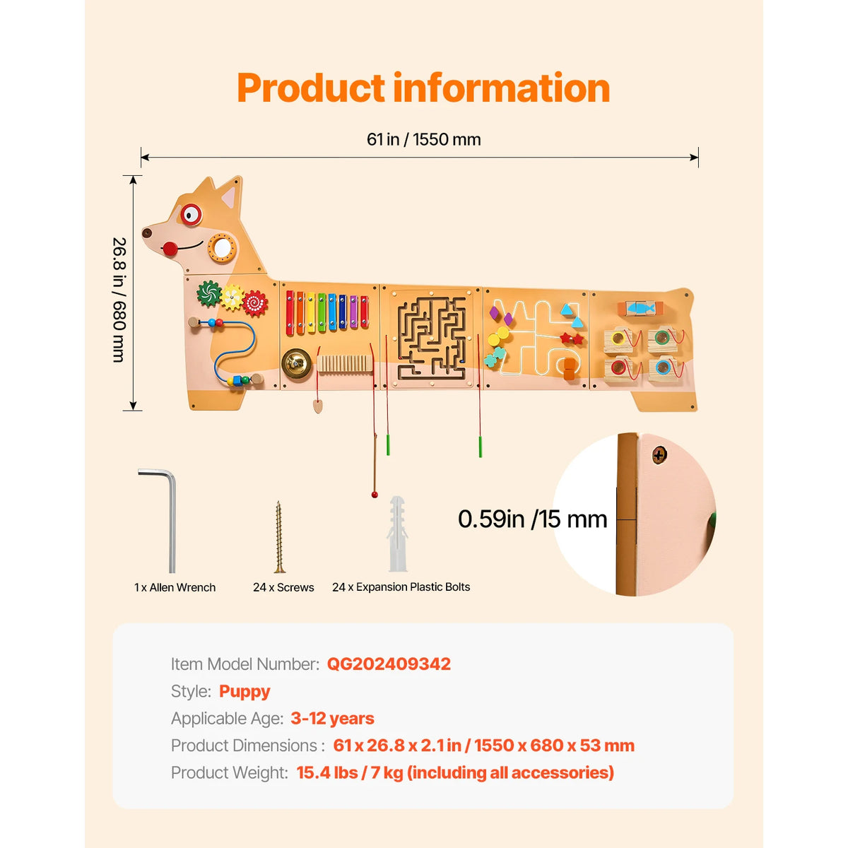 SucceBuy Puppy Kids Wall Busy Panel 12 Activity Board