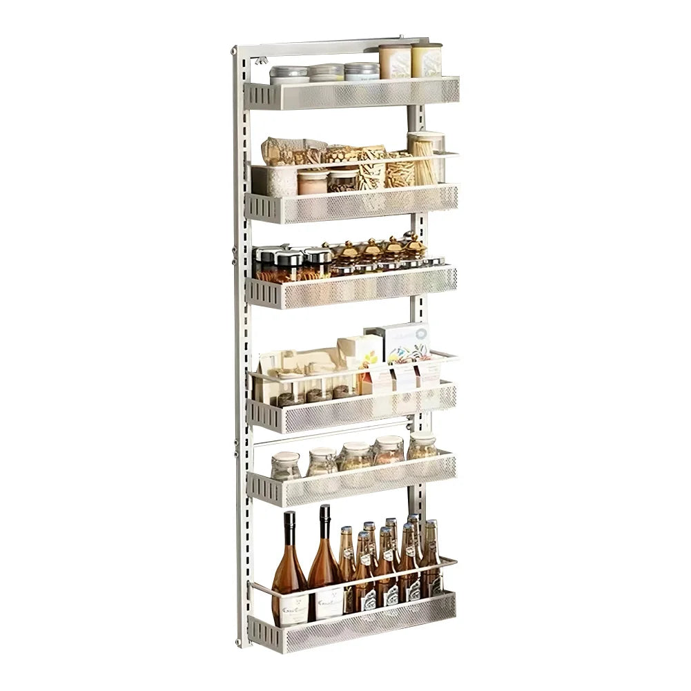 Adjustable 6-level metal pantry organizer for hanging on the door, spice organizer for hanging or wall mounting, for kitchen, bedroom, bathroom