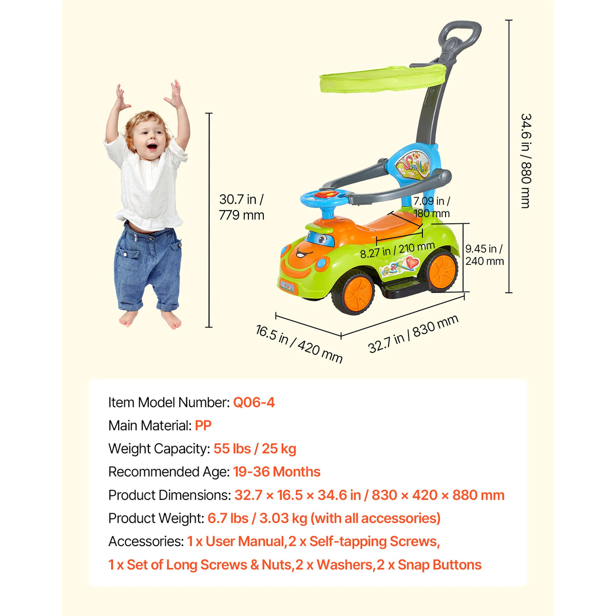 SucceBuy Ride On Push Car With Guardrails And Storage