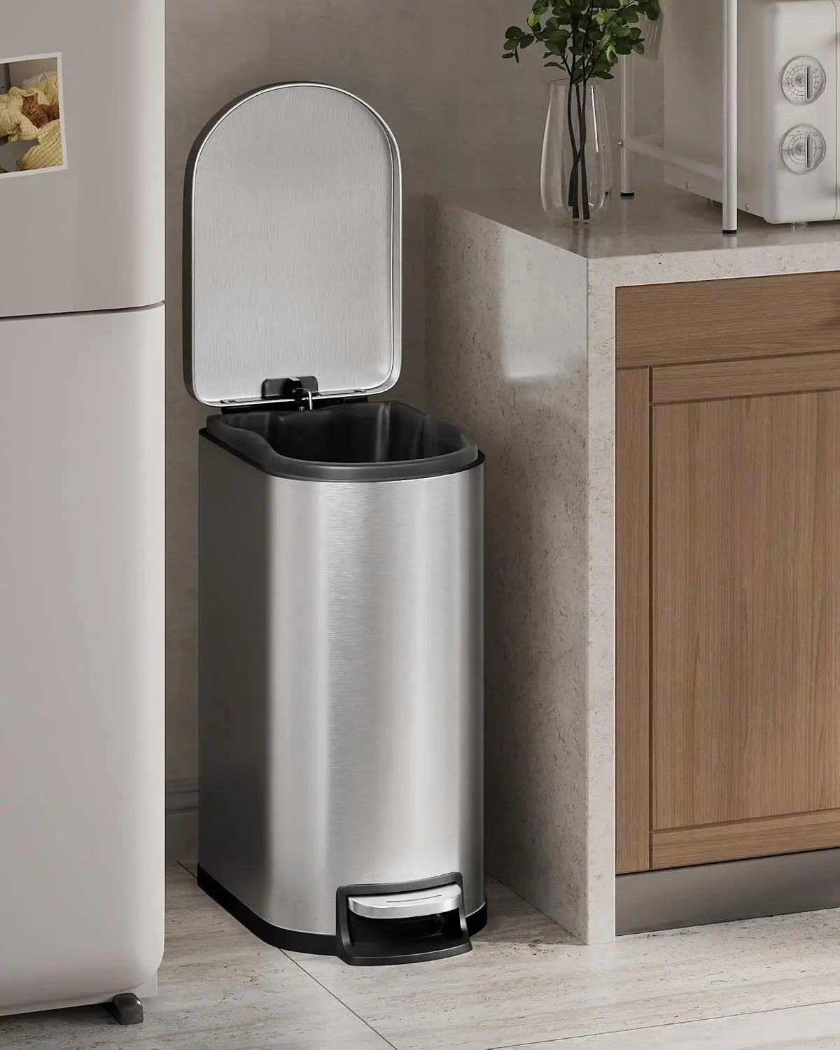 50 L Stainless Steel Trash Can Toilet Side Garbage Can with Lid Kitchen Odorproof Trash Bin Covered Trash Can Wastepaper Basket