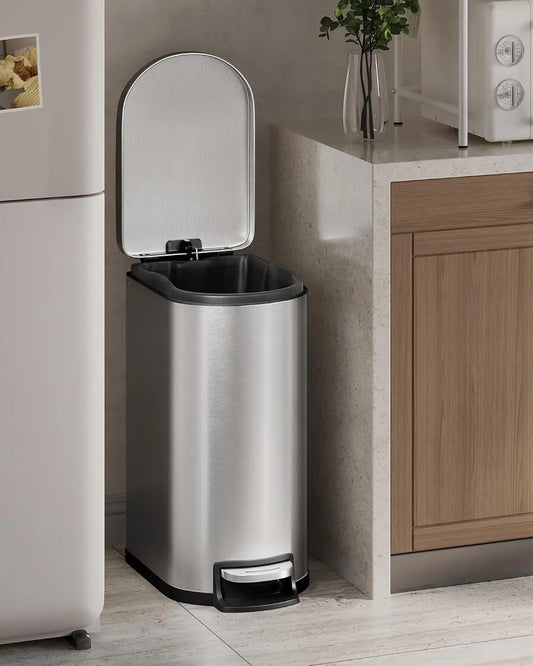 50 L Stainless Steel Trash Can Toilet Side Garbage Can with Lid Kitchen Odorproof Trash Bin Covered Trash Can Wastepaper Basket