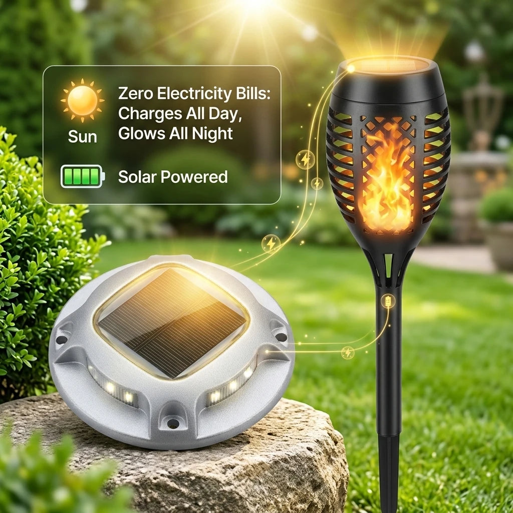 Solar Waterproof Flame Torch And LED Path Garden Yard Lights