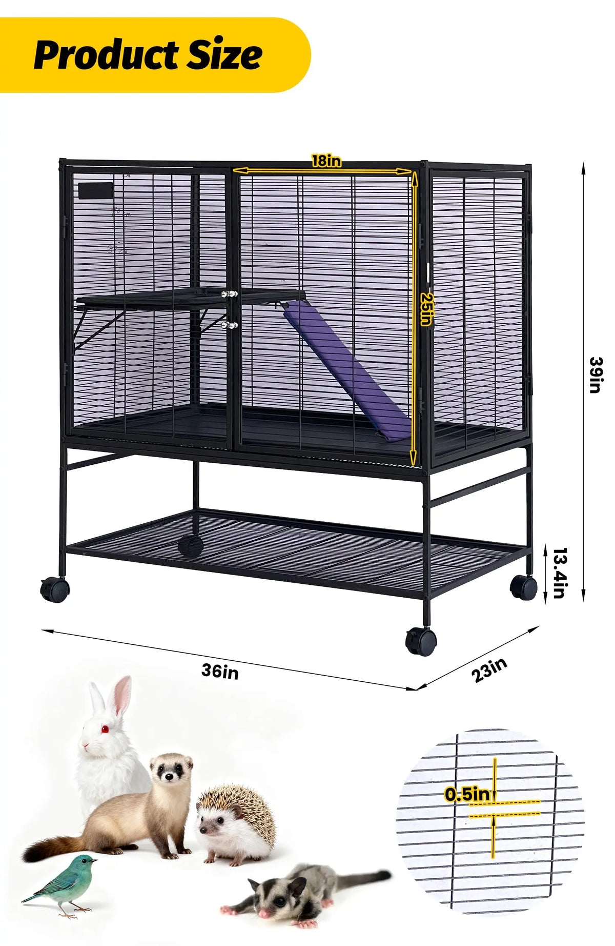 HiMISS Multi Tier Metal Pet Cage With Ramp And Tray