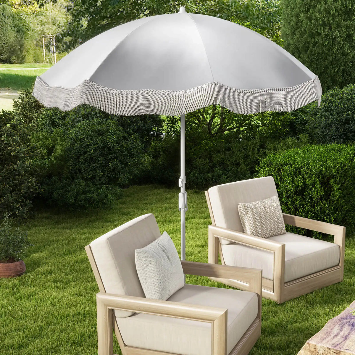 Homasis Outdoor Fringe Patio Umbrella With Push Button Tilt