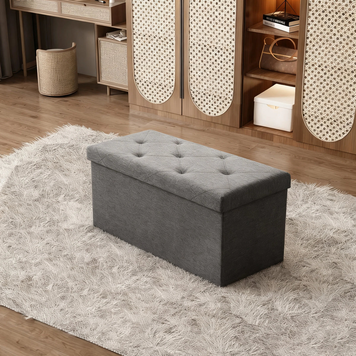 Sarenzoon Heavy Duty Folding Storage Ottoman Bench With Seat