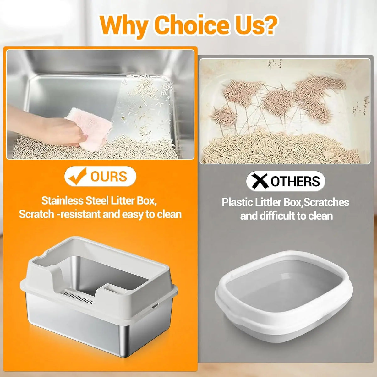 HiMiss Enclosed Stainless Steel Cat Litter Box With High Sides