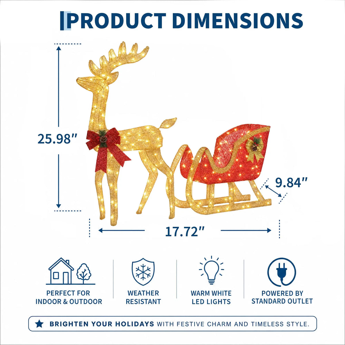 4ft Lighted Christmas Reindeer And Sleigh Set With 180 Led Lights, Outdoor Yard Decor With Ground Stakes For Lawn Patio Garden Porch