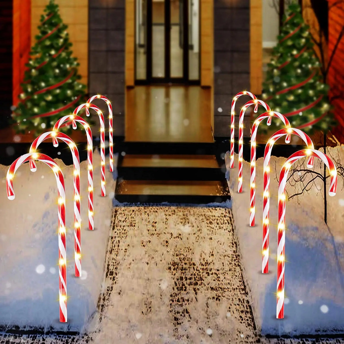 Joyfy Pre Lit Christmas Candy Cane Pathway Marker Lights
