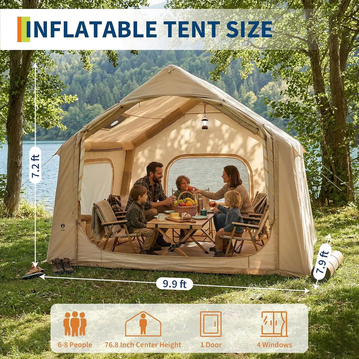 TACLEEKII Portable Inflatable Camping Tent with Skylight