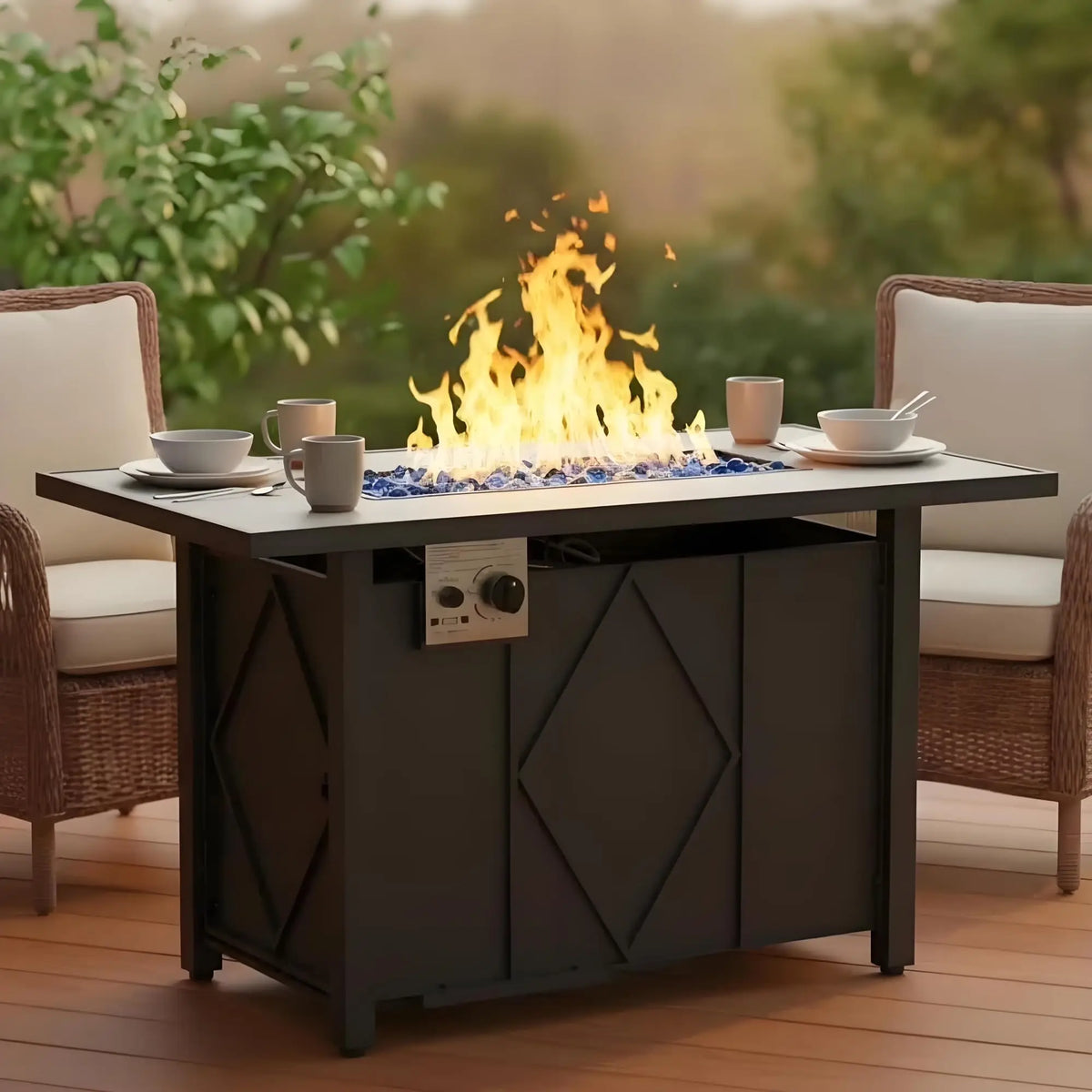 JHK Outdoor Propane Fire Pit Table For Patios And Gardens