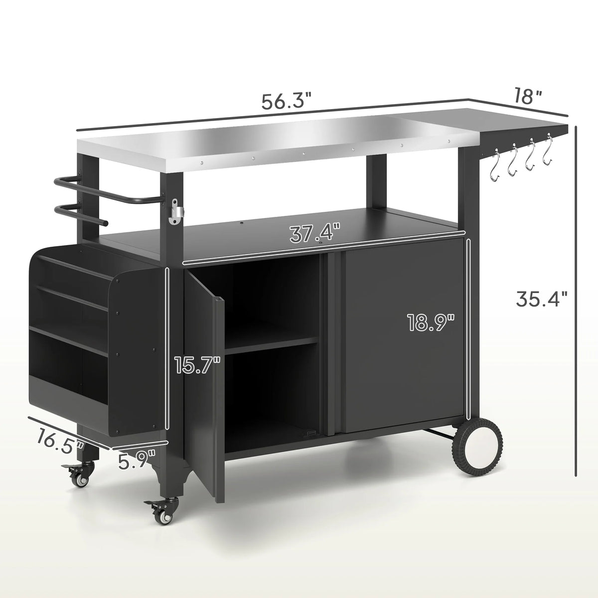 Outdoor Grill Cart Table with Foldable Side Table, Storage & Towel Rack