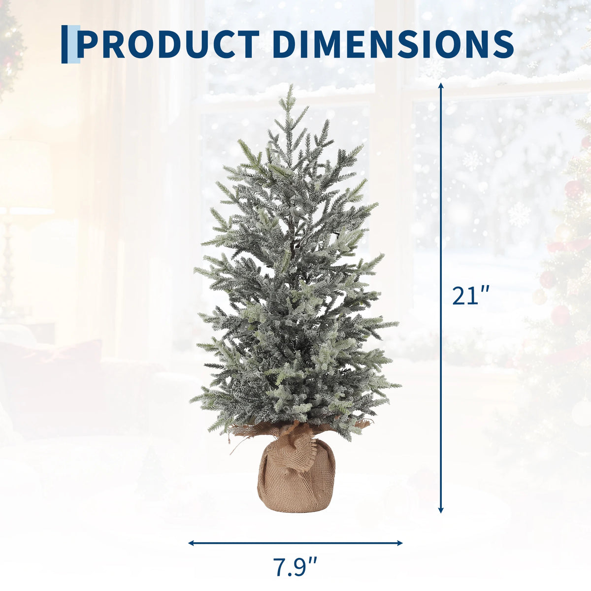 53cm/21Inch White Flocked Mini Christmas Tree Small Desktop Xmas Tree Tabletop Ornament for Bedroom Desk Office Home Christmas Decor