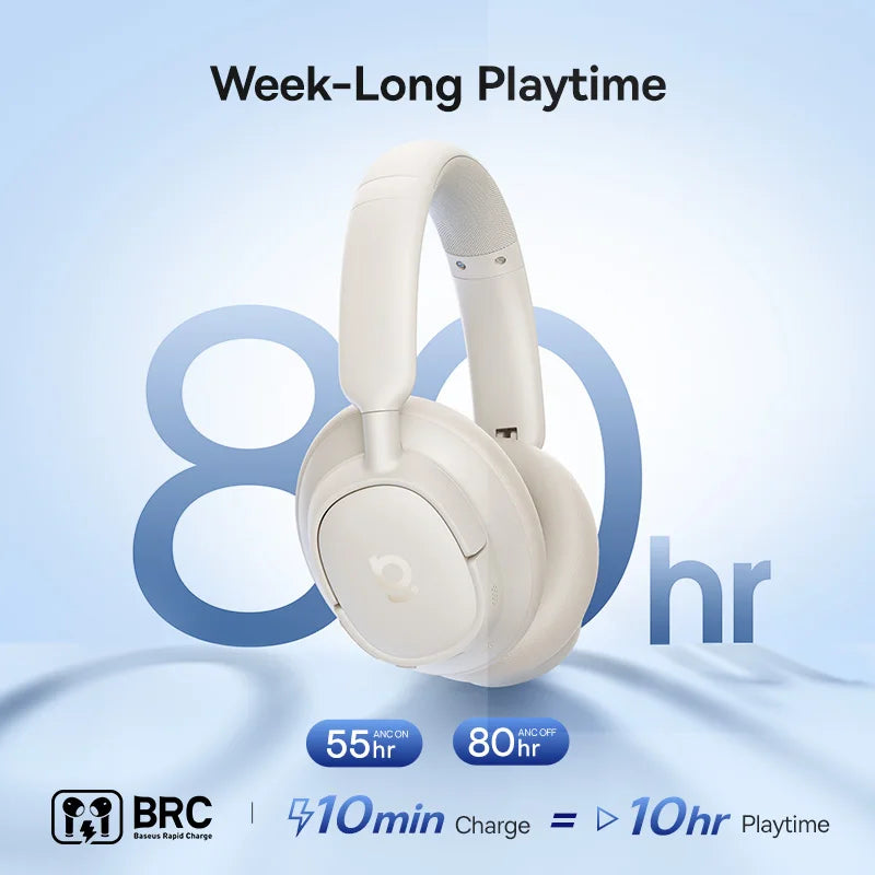 Baseus Wireless Headphones with Active Noise Cancellation and 80H Battery