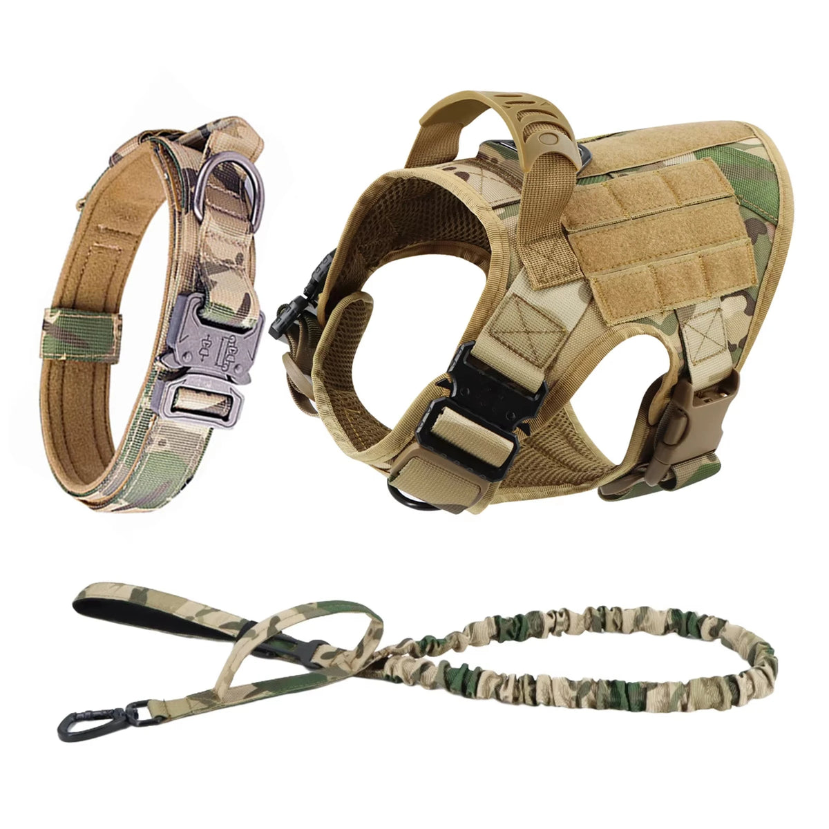 Adjustable Nylon Tactical Dog Harness Collar Leash Training Set