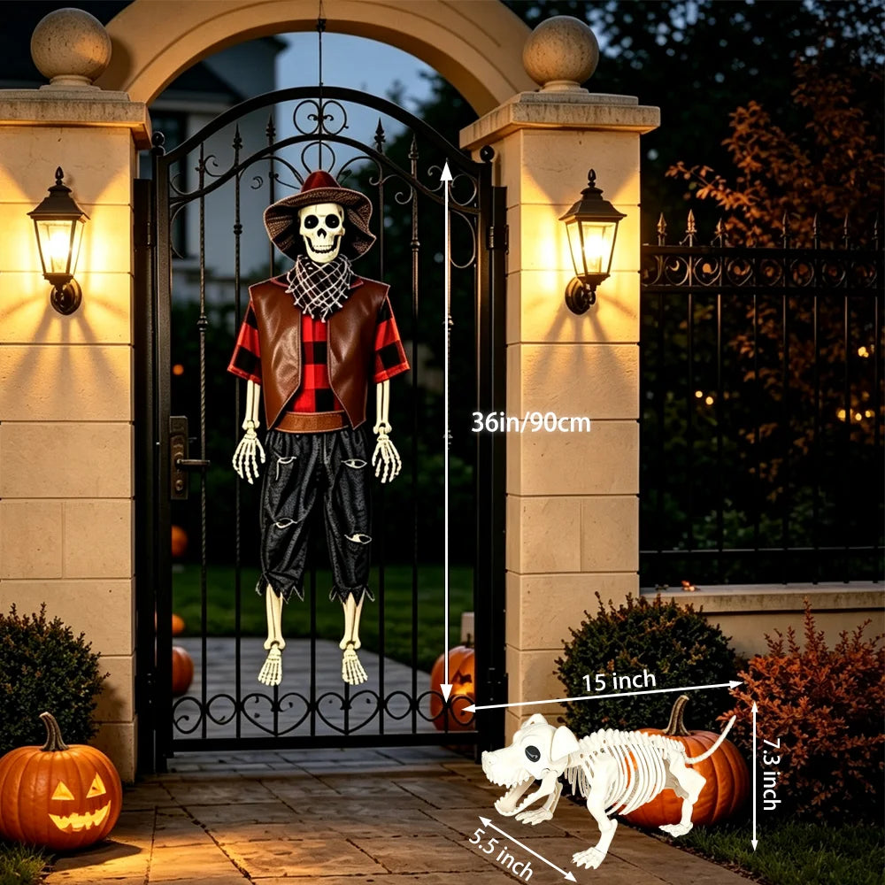 Posable Halloween Skeleton And Dog Outdoor Yard Decorations