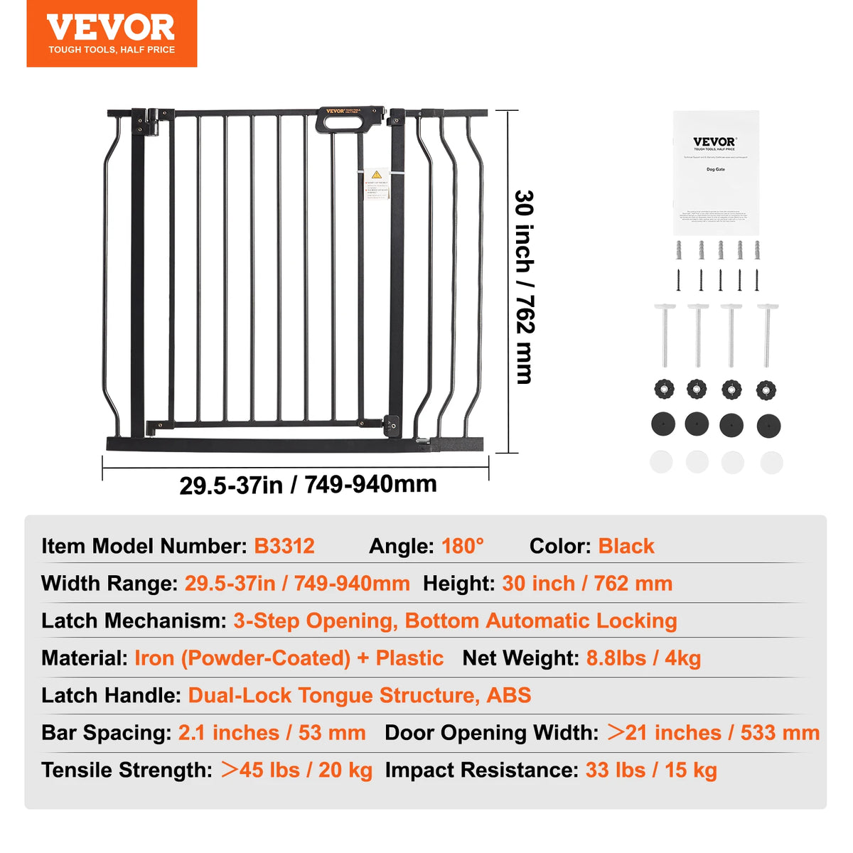 SucceBuy Stainless Steel Walk Thru Pressure Mount Baby Gate