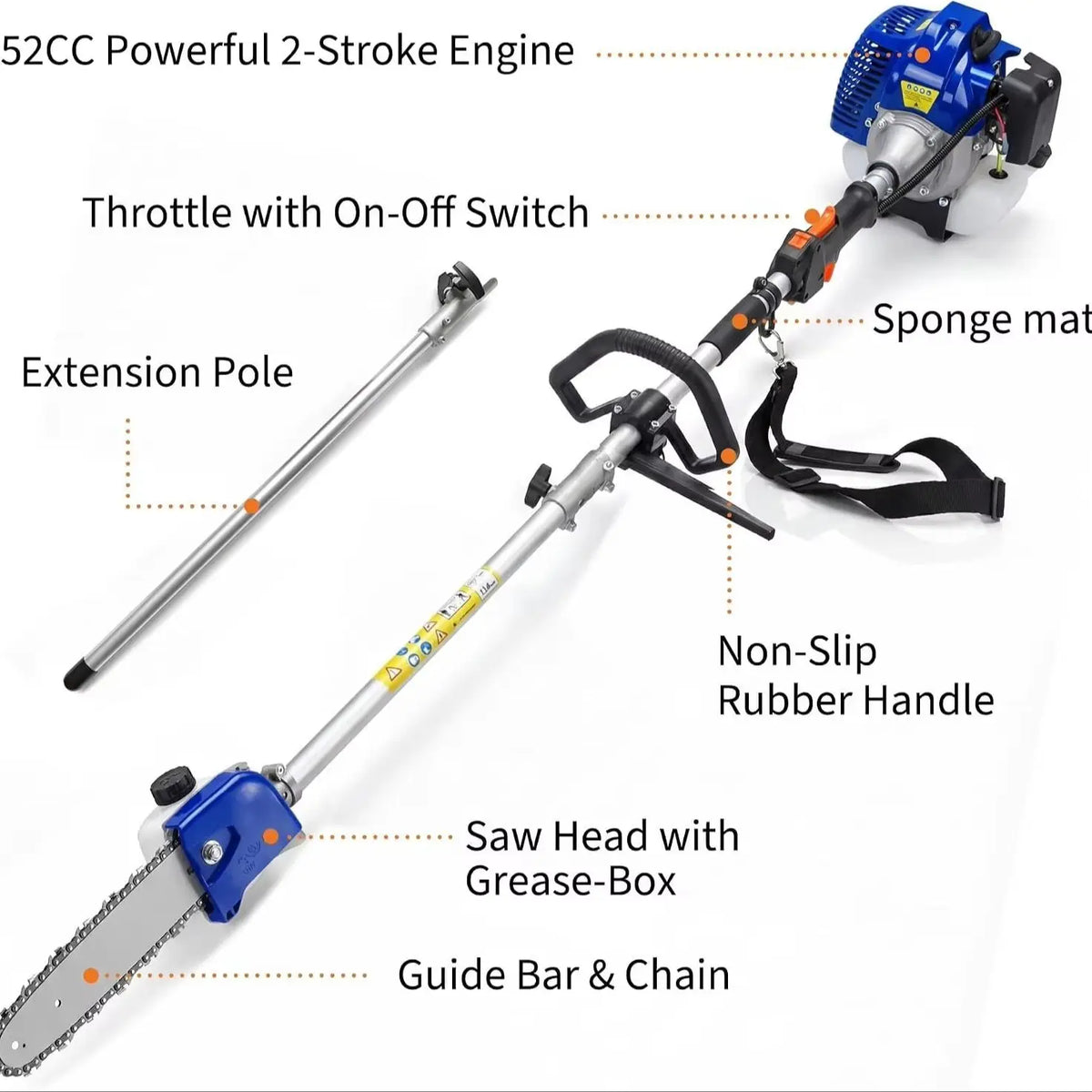 Heavy Duty Gas Powered 52CC Pole Chain Saw Trimmer