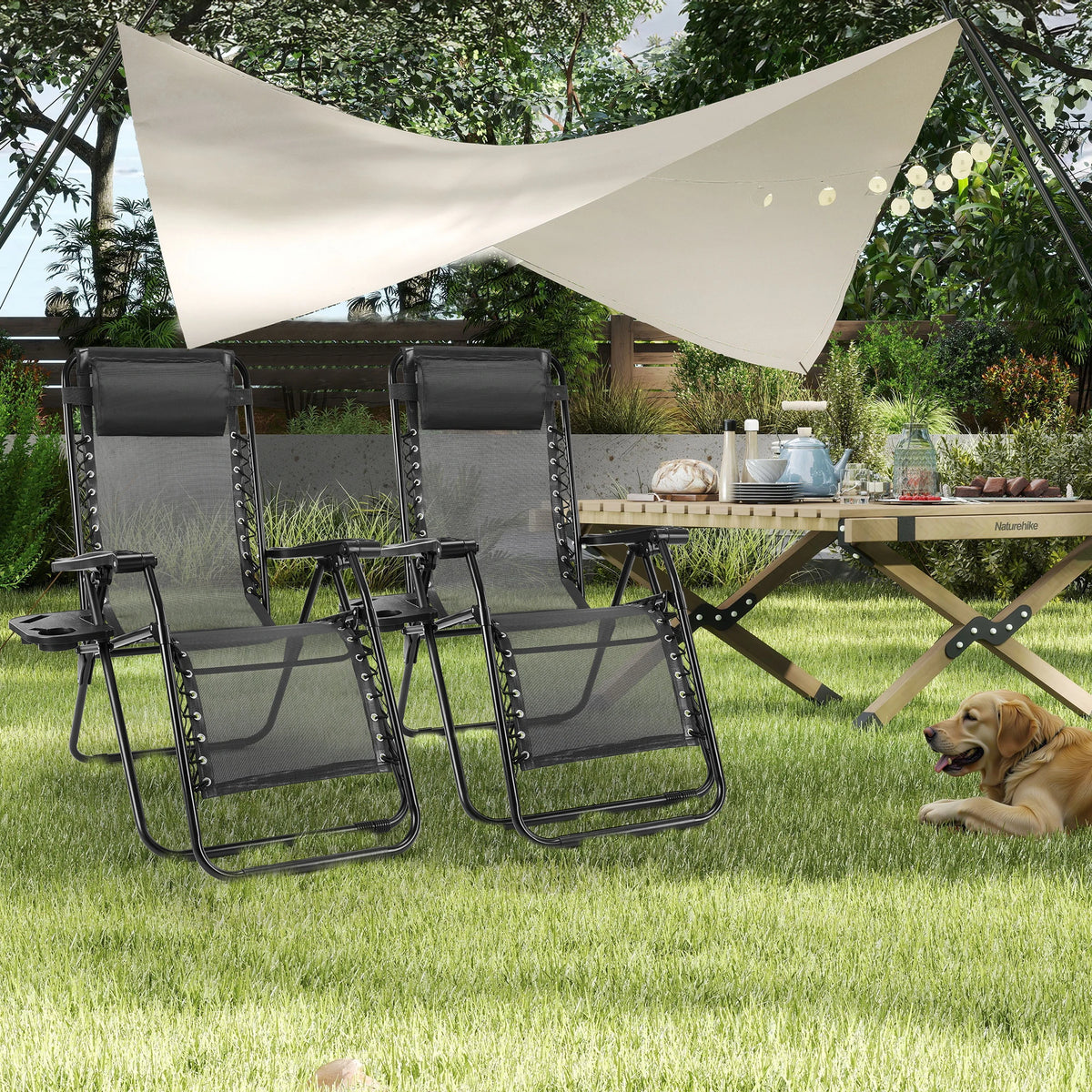 JHK Zero Gravity Outdoor Recliner Chair With Cup Holder Tray