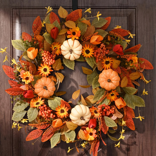 WAIPFARU Autumn Pumpkin Wreath For Front Door Home Decor