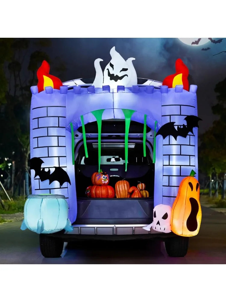 Halloween Inflatable Haunted Castle With LED Pumpkin And Ghost Decor