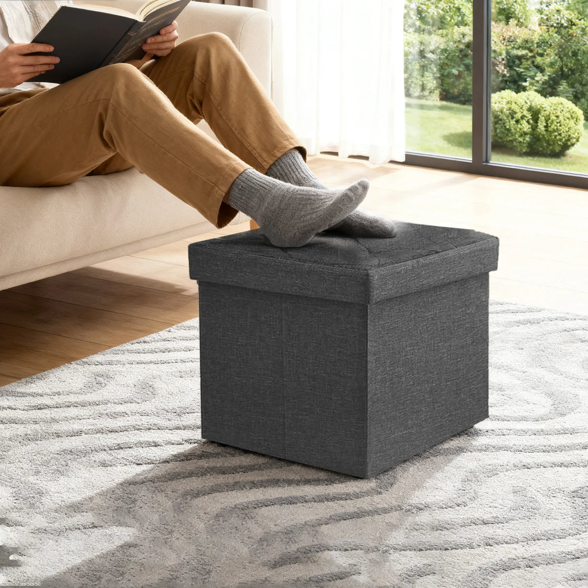 Sarenzoon Heavy Duty Folding Storage Ottoman Bench With Seat