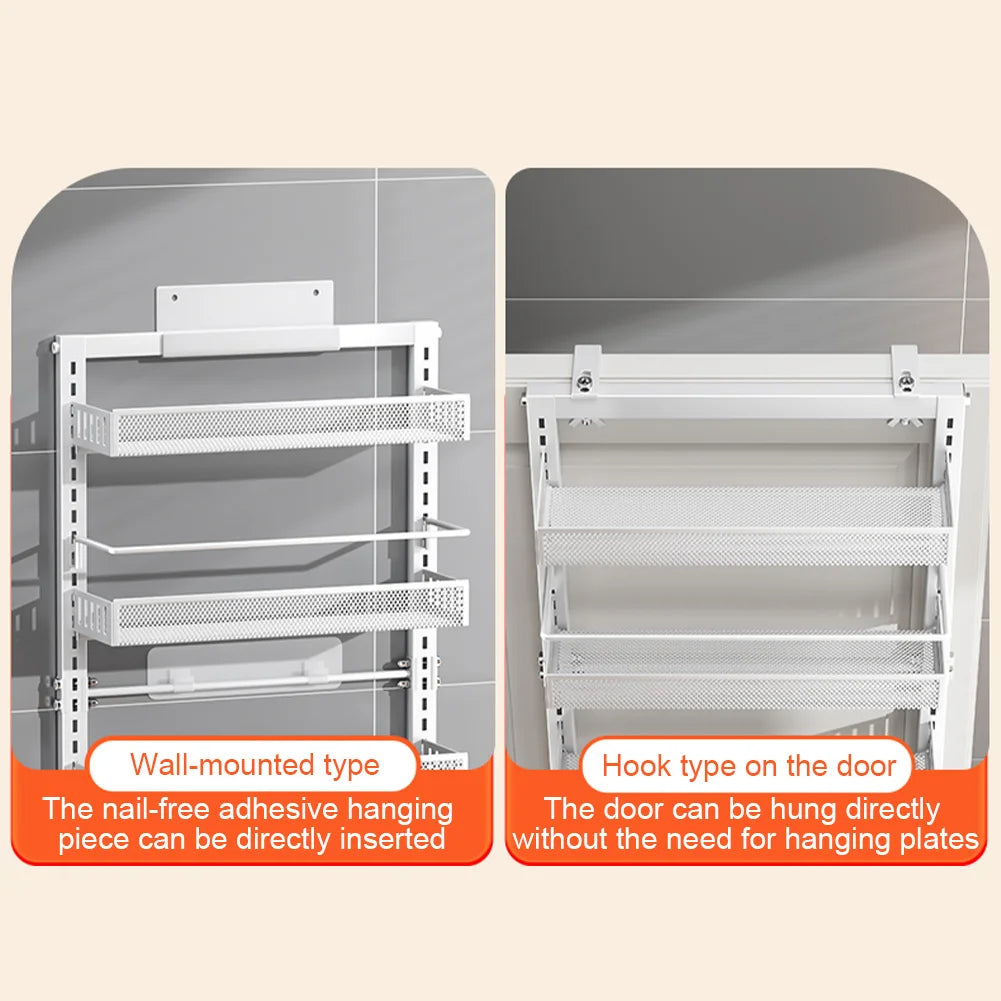 Adjustable 6-level metal pantry organizer for hanging on the door, spice organizer for hanging or wall mounting, for kitchen, bedroom, bathroom