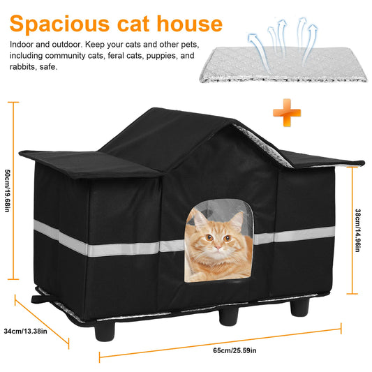 Waterproof Outdoor Cat House with Roof Window Elevated Pet House Insulated Cat Shelter Can Be Used Indoors Winter Outdoor