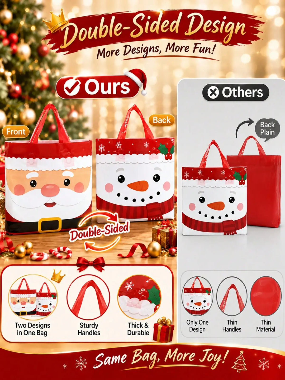 Christmas Gift Bags With Santa Reindeer And Snowman Prints
