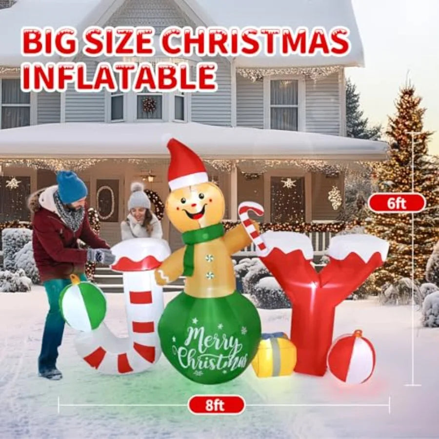 JOY & Gingerbread  Outdoor Christmas Inflatable,  6x8 FT, 7 built-in LED lights