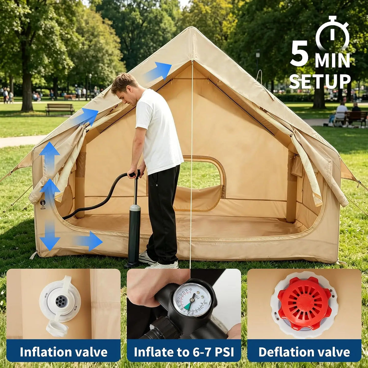 TACLEEKII Portable Inflatable Camping Tent with Skylight